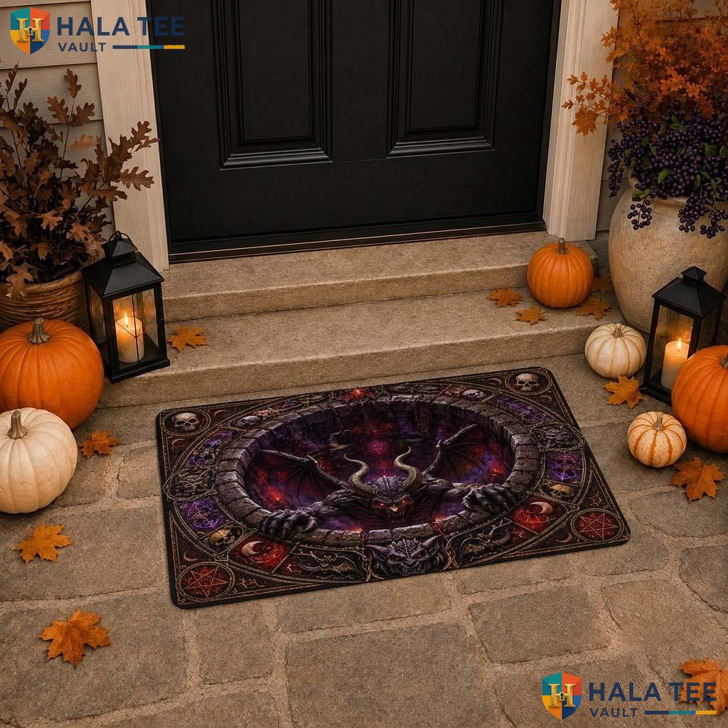 Spooky Demon Pit Halloween Doormat 3D Quilt Optical Illusion Room Decor