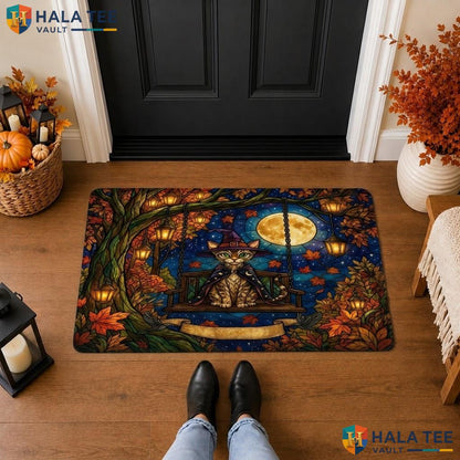 Spooky Devon Rexs Halloween Front door mat Holiday Forest Non Slip Entry Porch Rug