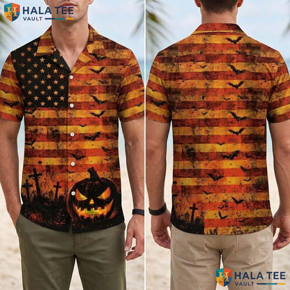 Spooky Flag Halloween Hawaiian Shirt Scary Jack O Lantern Aloha Top Adult