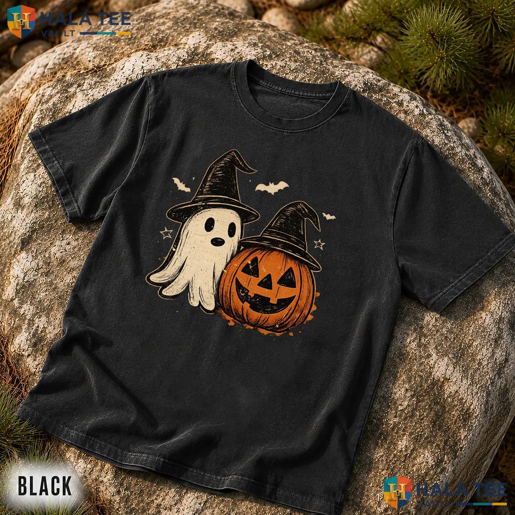 Spooky Ghost Pumpkin Comfort Colors T Shirt Cute Fall Halloween Graphic Top