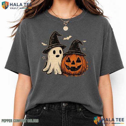 Spooky Ghost Pumpkin Comfort Colors T Shirt Cute Fall Halloween Graphic Top Relaxed Fit Tee
