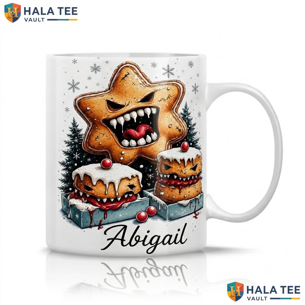 Spooky Gingerbread Skeleton Mug Custom Name Gothic Christmas Ceramic Cup