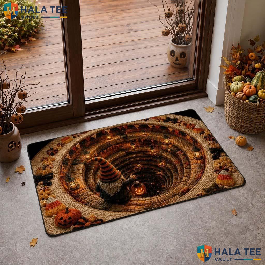 Spooky Gnome Spiral Halloween Doormat 3D Pit Optical Illusion Decor