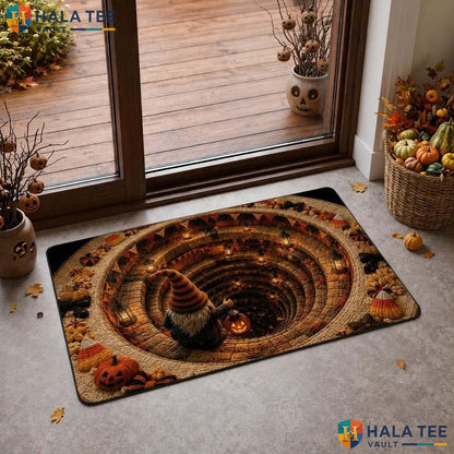 Spooky Gnome Spiral Halloween Doormat 3D Pit Optical Illusion Decor