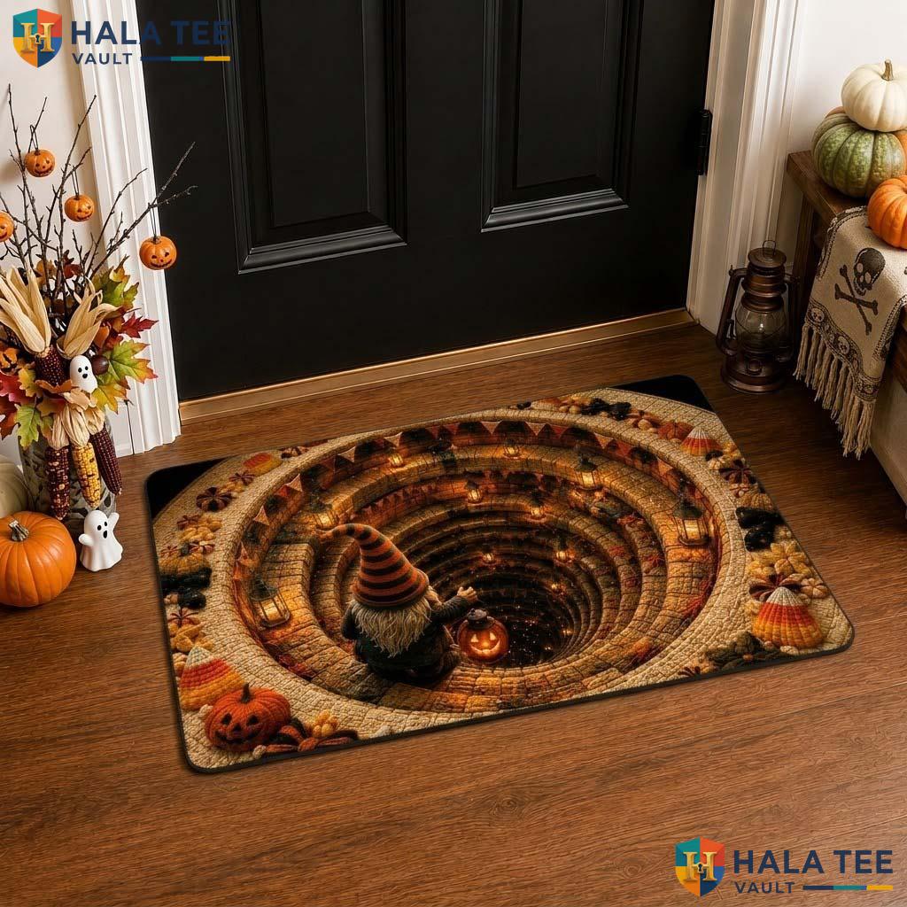 Spooky Gnome Spiral Halloween Front door mat 3D Pit Optical Illusion Decor