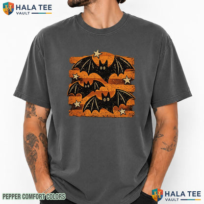 Spooky Halloween Bats Comfort Colors T Shirt Trick Or Treat Seasonal Apparel Vintage Washed Tee