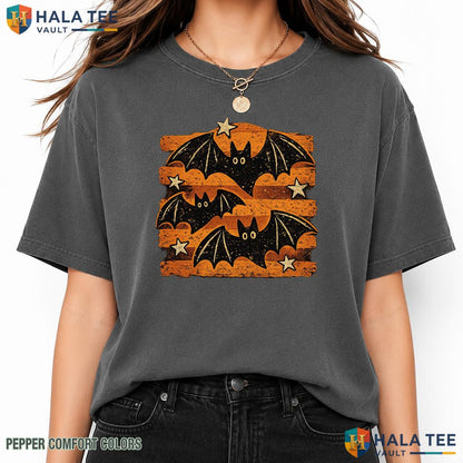 Spooky Halloween Bats Comfort Colors T Shirt Trick Or Treat Seasonal Apparel Heavyweight Cotton T-Shirt