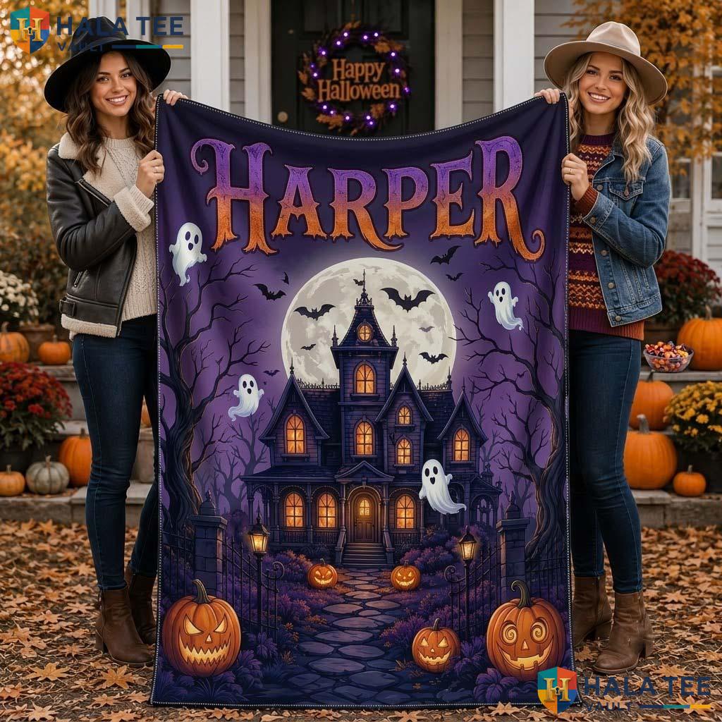 Spooky House Halloween Blanket Custom Name Fleece Fall Decor Throw