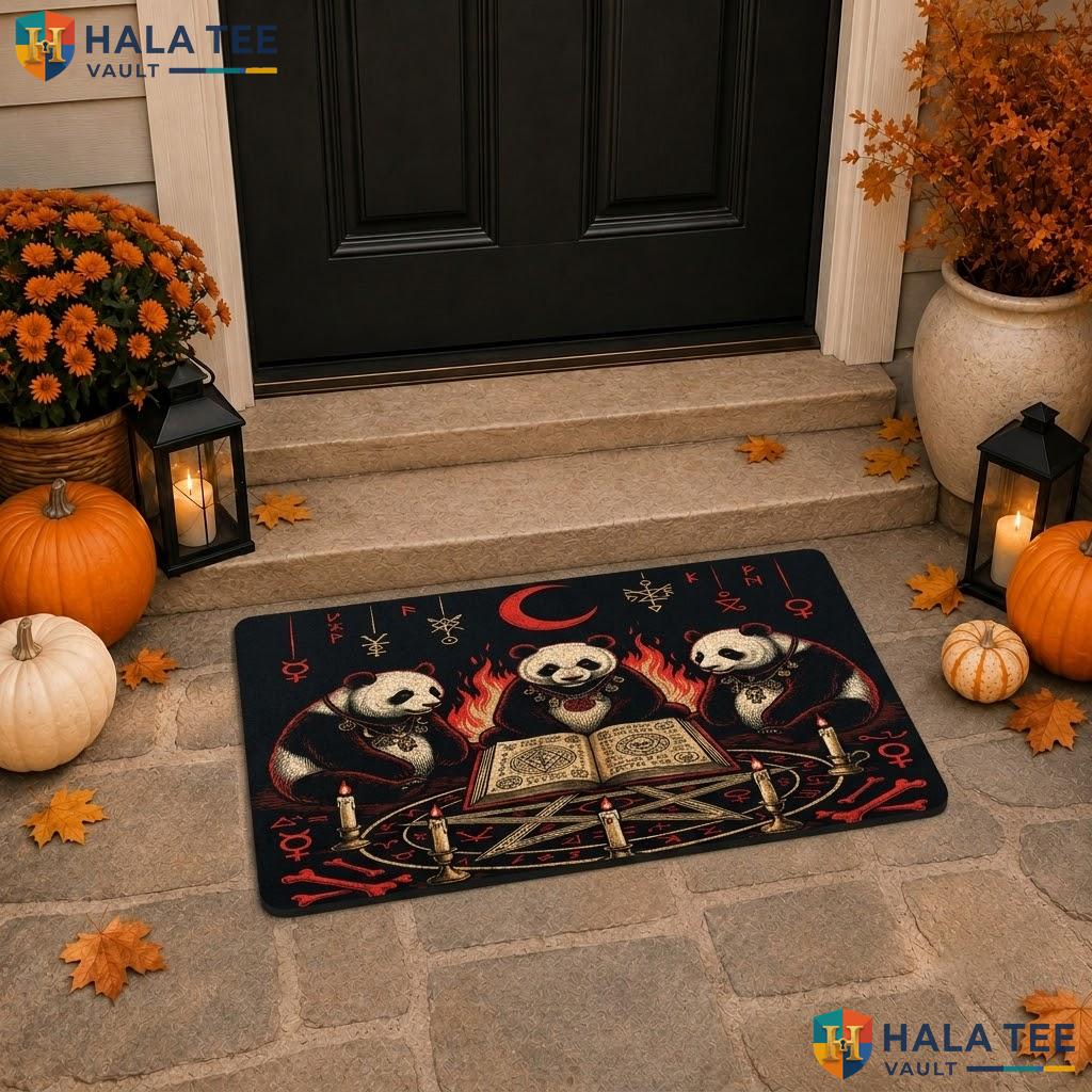 Spooky Pandas Halloween Doormat Holiday Witchy Welcome Entry Floor Rug