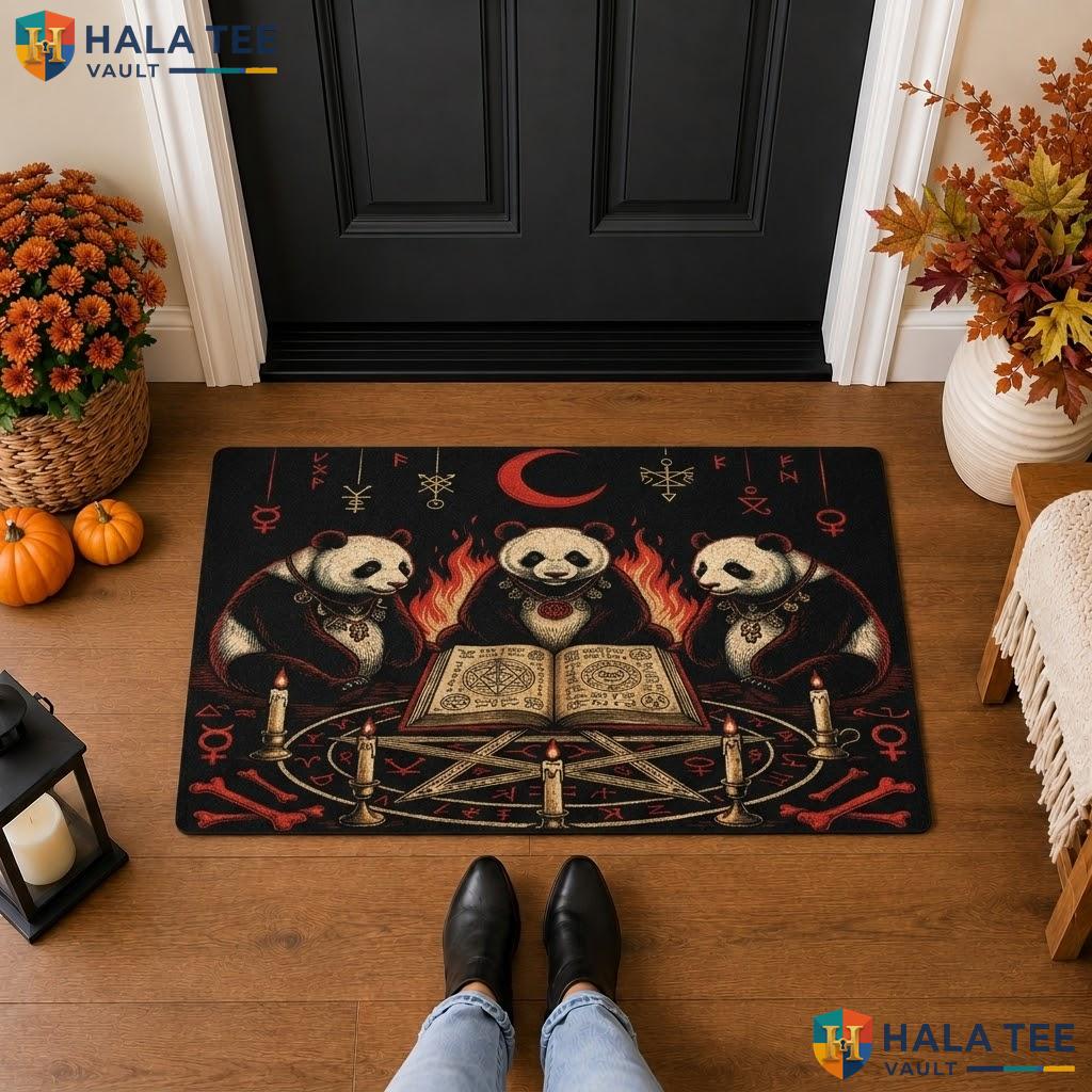 Spooky Pandas Halloween Front door mat Holiday Witchy Welcome Entry Floor Rug