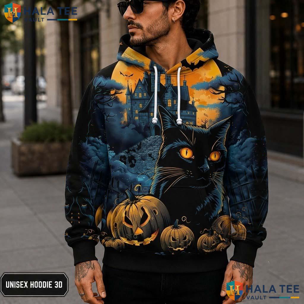 Spooky Pumpkin Black Cat 3D Printed Hoodie Cool Graphic Halloween Apparel Men