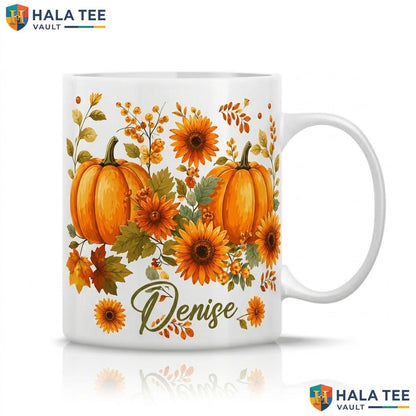 Spooky Pumpkin Pattern Ceramic Mug Custom Name Halloween Tree Coffee Cup