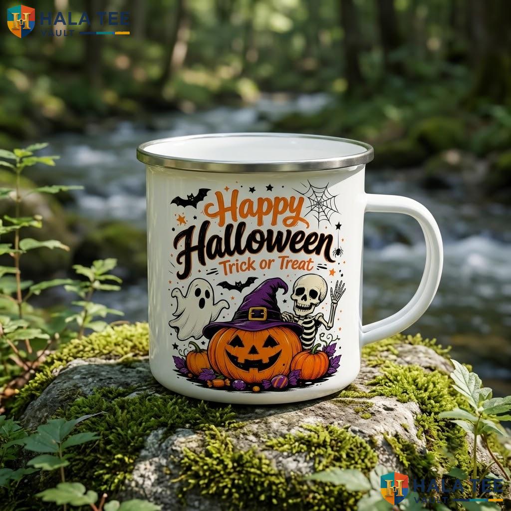 Spooky Pumpkin Skeleton Halloween Accent Mug Orange Trick Or Treat Ceramic Coffee Mug