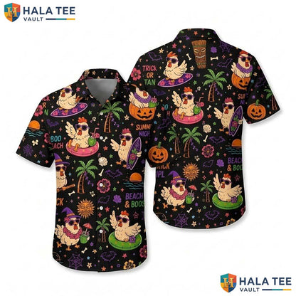Spooky Rooster Halloween Hawaiian Shirt Tropical Beach Vacation Top