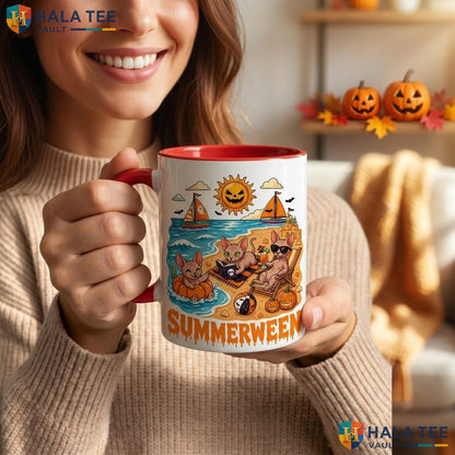 Spooky Sphynx Cat Summer Halloween Mug Tropical Beach Ceramic Coffee Camping Mug