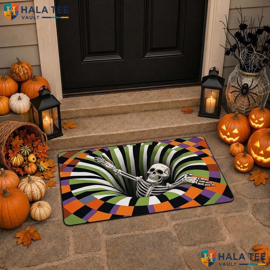 Spooky Vortex Skeleton Halloween Doormat 3D Optical Illusion Home Decor