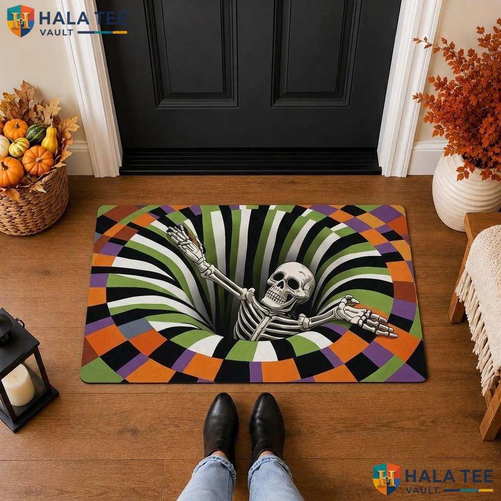 Spooky Vortex Skeleton Halloween Front door mat 3D Optical Illusion Home Decor