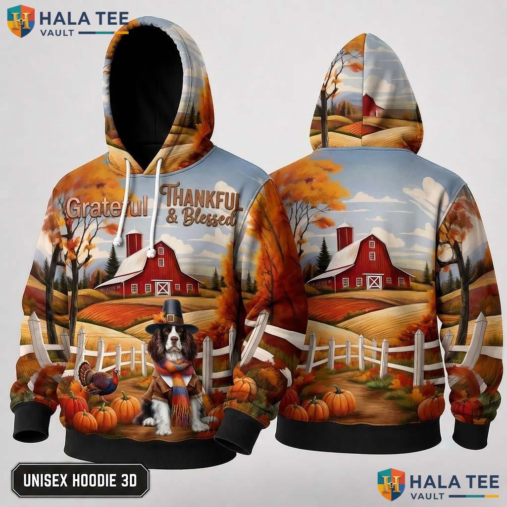 Springer Spaniel Blessed Thanksgiving 3D Hoodie Grateful Thankful Fall