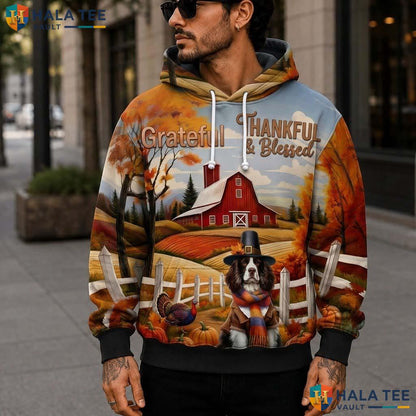 Springer Spaniel Blessed Thanksgiving 3D Printed Hoodie Grateful Thankful Fall