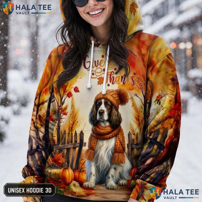 Springer Spaniel Dog Thanksgiving 3D Printed Hoodie Give Thanks Fall Apparel