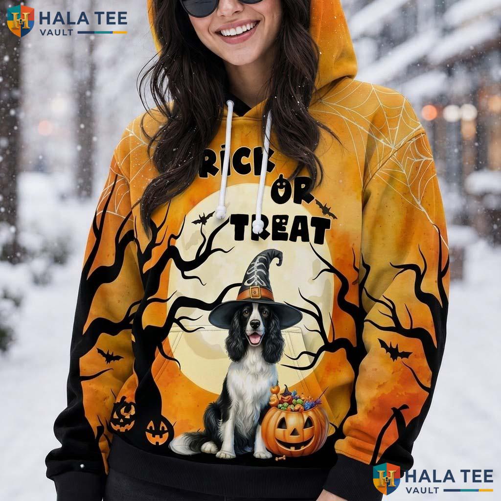 Springer Spaniel Witch Hat 3D Printed Hoodie Cute Trick Or Treat Halloween Top