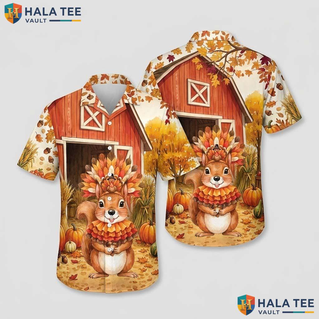 Squirrel Costume Turkey Thanksgiving Hawaiian Shirt Animal Fall Scene