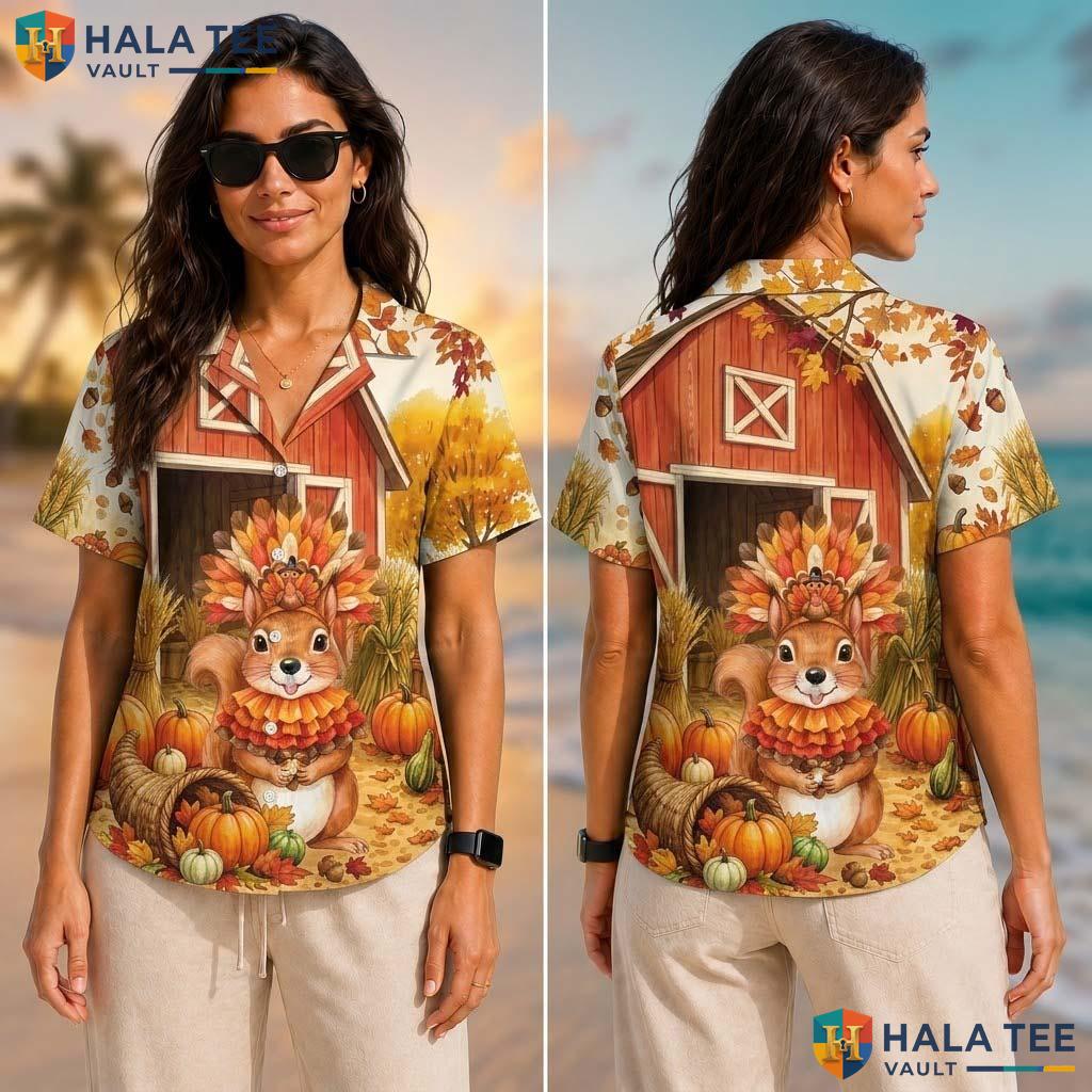 Squirrel Costume Turkey Thanksgiving Tropical Shirt Animal Fall Scene