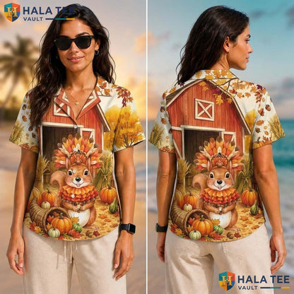 Squirrel Costume Turkey Thanksgiving Tropical Shirt Animal Fall Scene