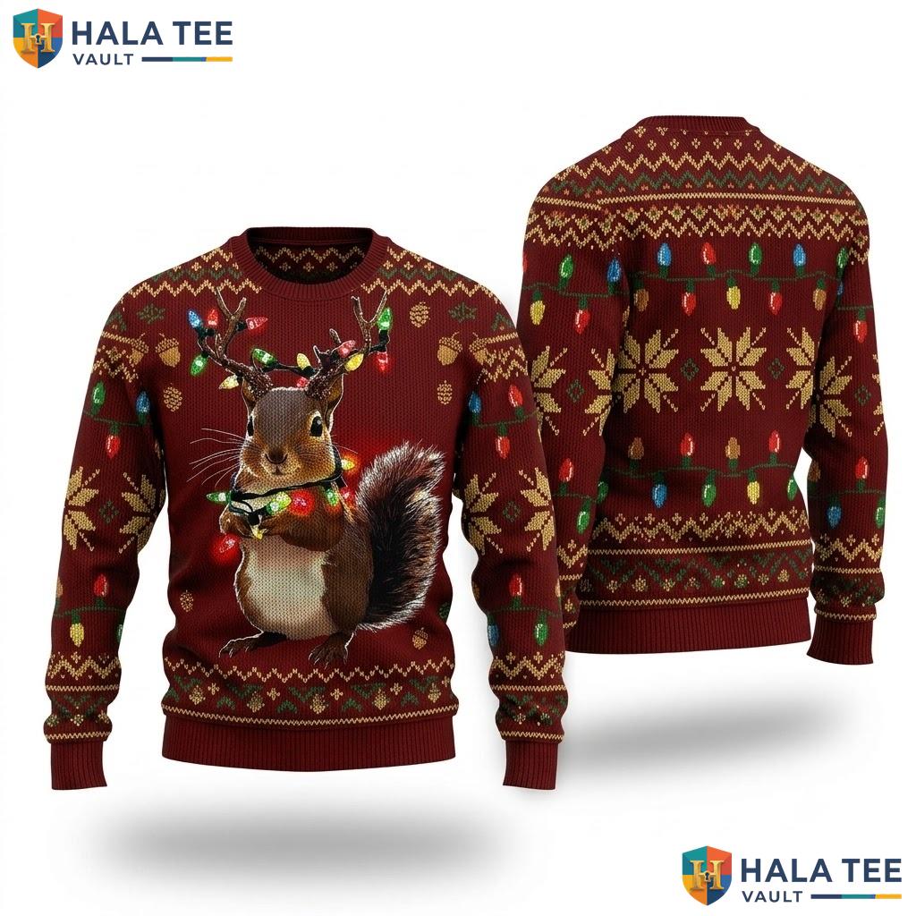 Squirrel Reindeer Antlers Christmas Sweater Funny Womens Holiday Apparel