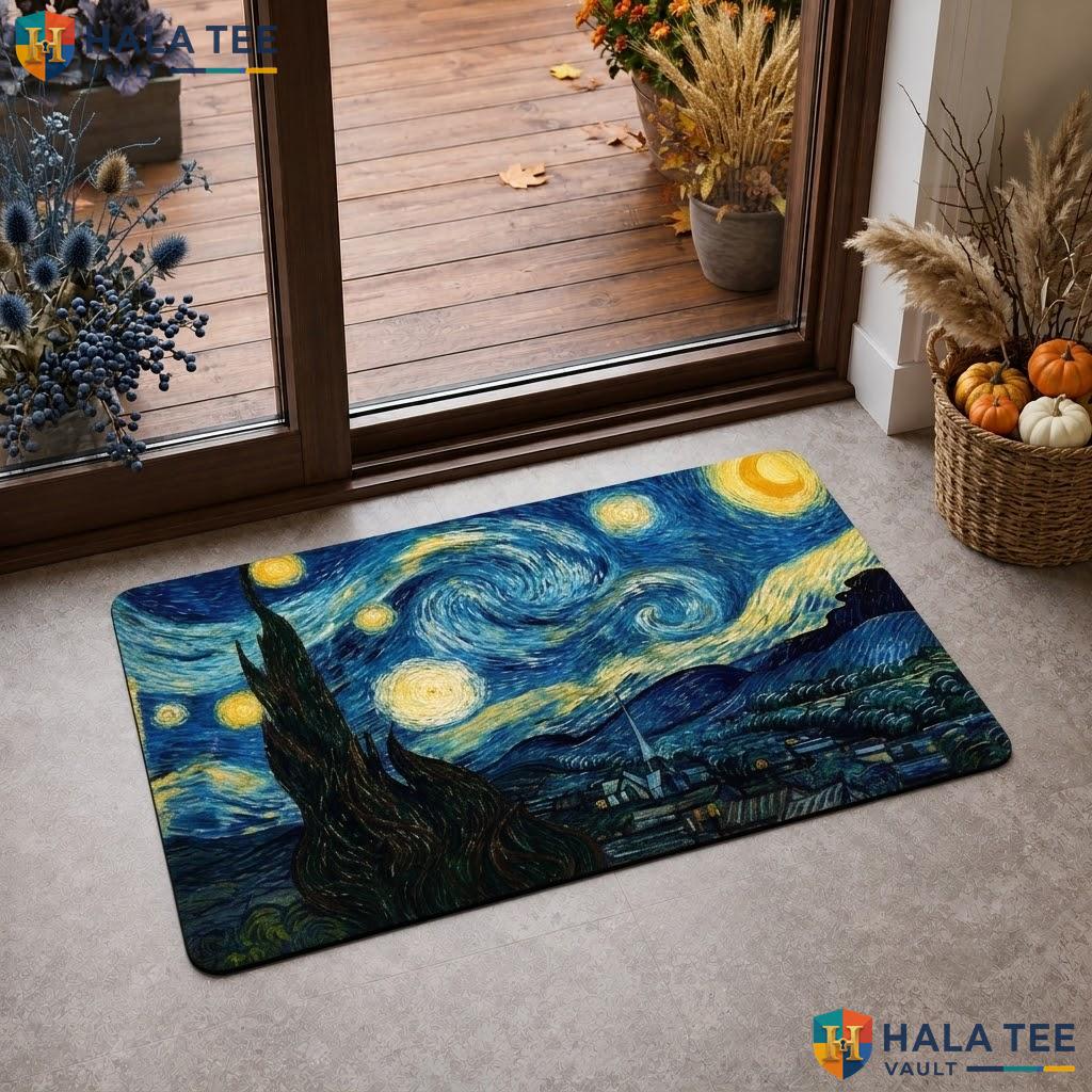 Starry Night Halloween Doormat Funny Skulls Spider Web Welcome Porch Rug
