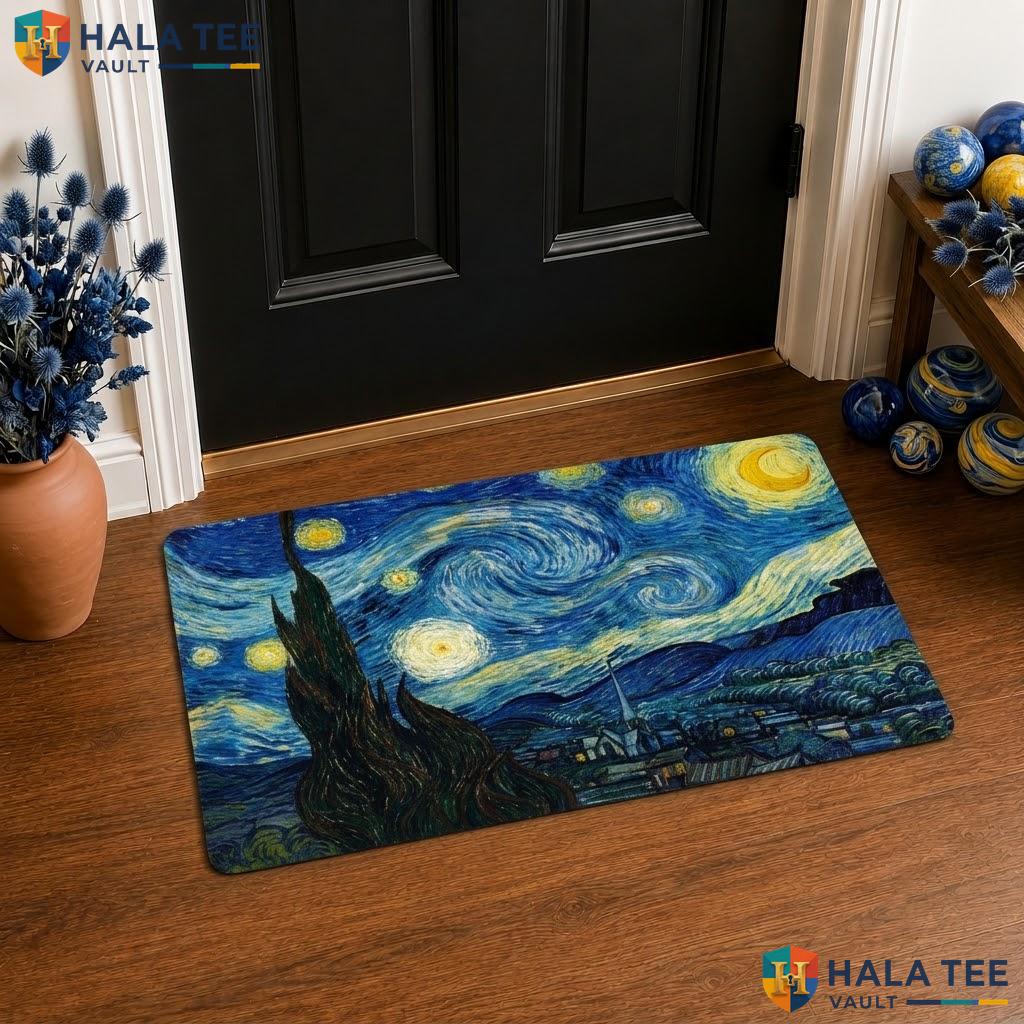 Starry Night Halloween Front door mat Funny Skulls Spider Web Welcome Porch Rug