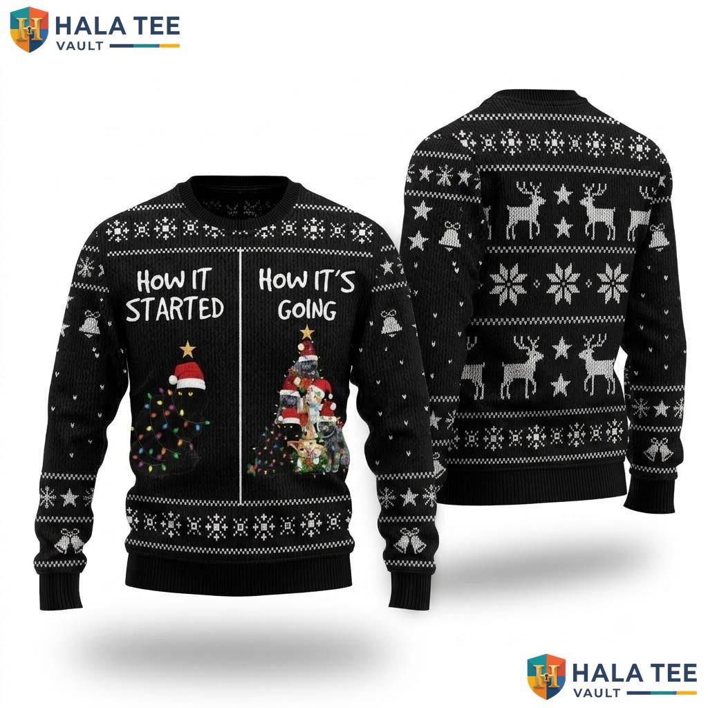 Started Going Cat Ugly Christmas Sweater Funny Feline Holiday Top