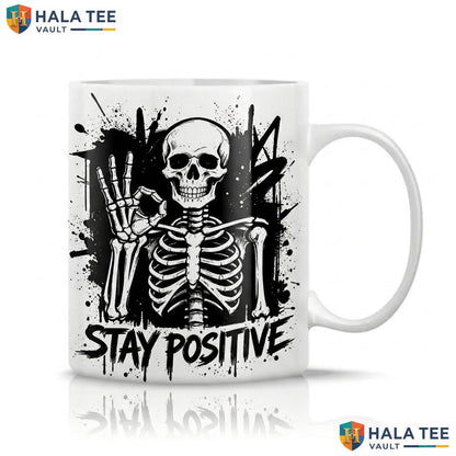 Stay Positive Spooky Ceramic Mug Ghost Skeleton Bat Halloween Coffee Cup