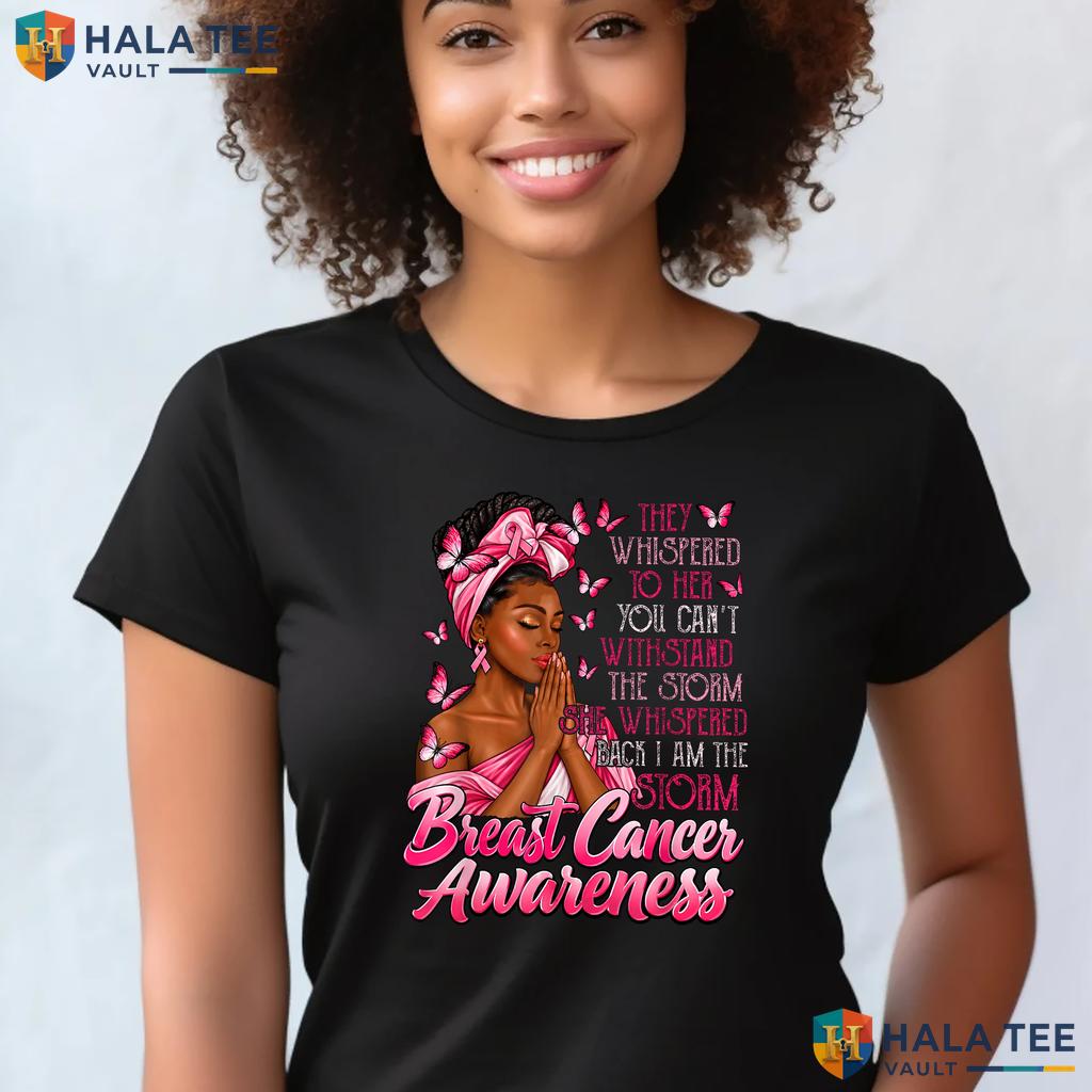 Storm Breast Cancer Afro T-Shirt African Black Women Pink Ribbon Top