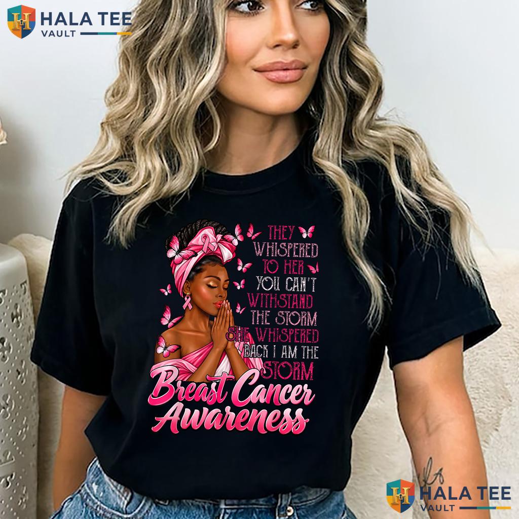 Storm Breast Cancer Afro T-Shirt African Black Women Pink Ribbon Top Adult
