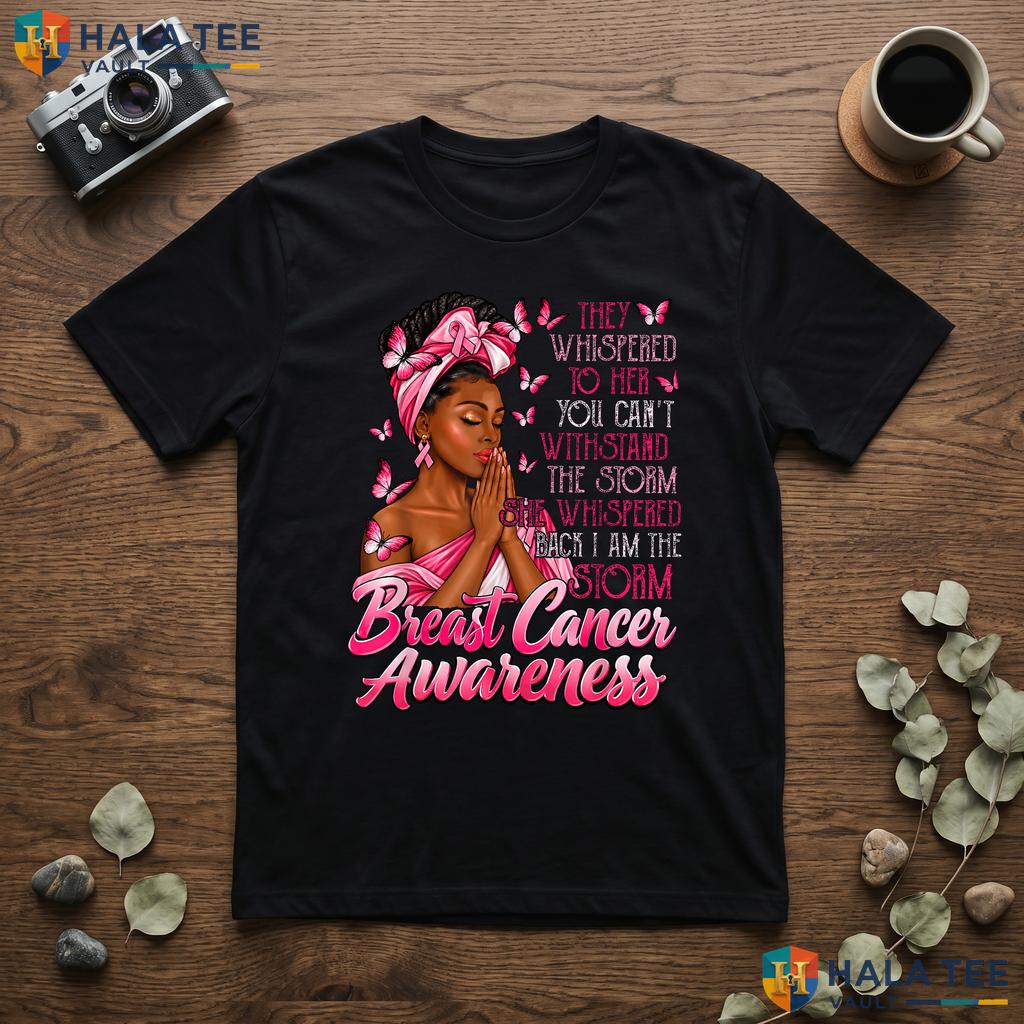 Storm Breast Cancer Afro T-Shirt African Black Women Pink Ribbon Top Adult