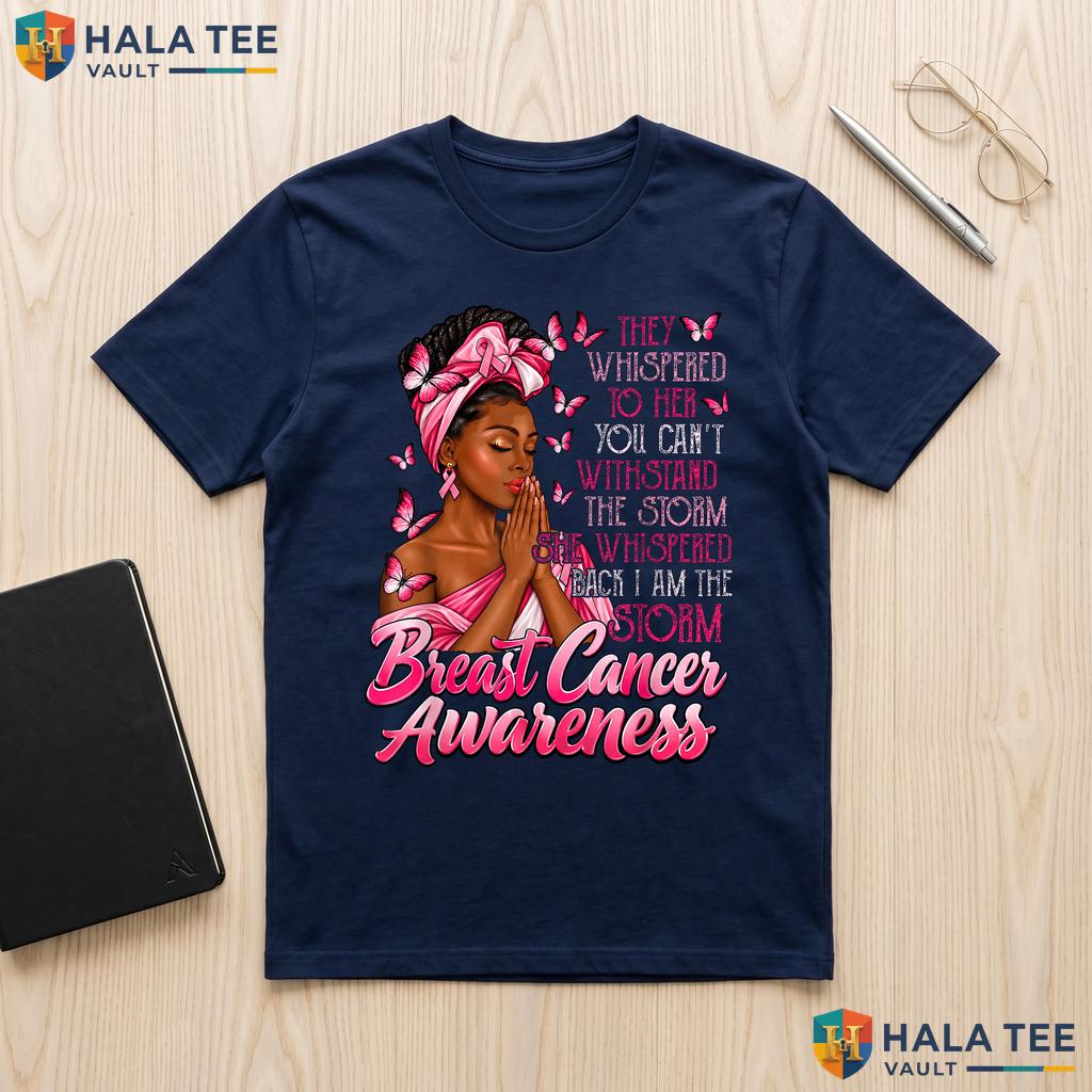 Storm Breast Cancer Afro T-Shirt African Black Women Pink Ribbon Top Adult