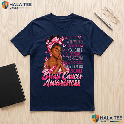 Storm Breast Cancer Afro T-Shirt African Black Women Pink Ribbon Top Adult