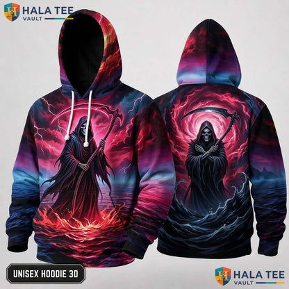 Stormy Sea Grim Reaper 3D Hoodie Edgy Gothic Graphic Casual Apparel