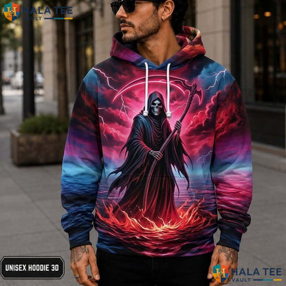 Stormy Sea Grim Reaper 3D Printed Hoodie Edgy Gothic Graphic Casual Apparel