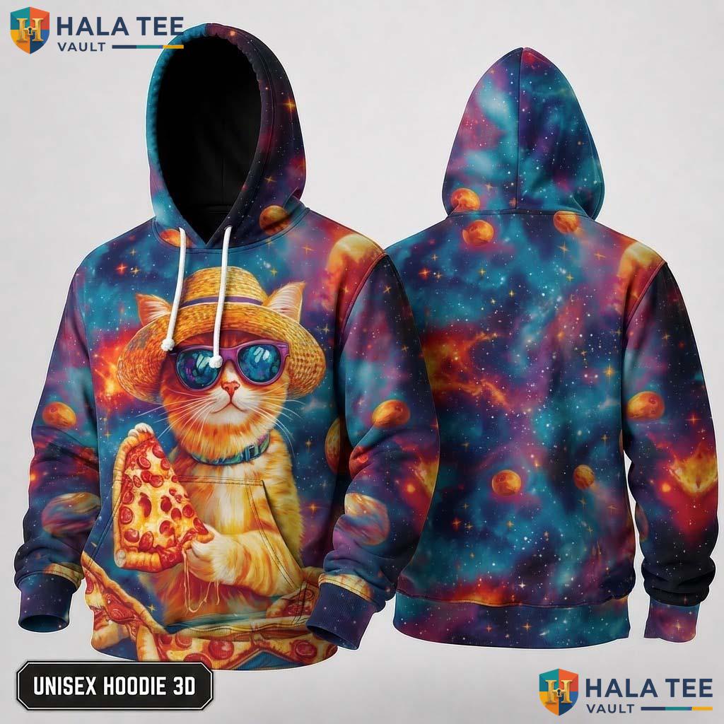 Straw Hat Cat Galaxy Hoodie Kids Novelty 3D Printed Pullover Apparel