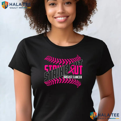 Strike Out Baseball Pink Shirt Breast Cancer Awareness Ribbon Top