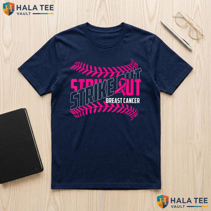 Strike Out Baseball Pink Shirt Breast Cancer Awareness Ribbon Top Adult