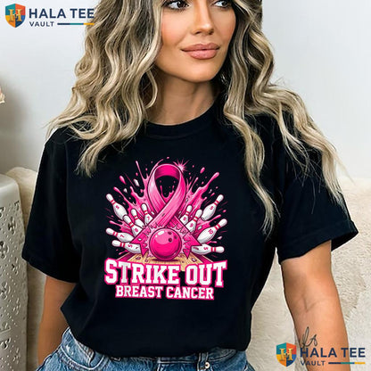 Strike Out Bowling Pink Tee Breast Cancer Awareness Ribbon Outfit Adult