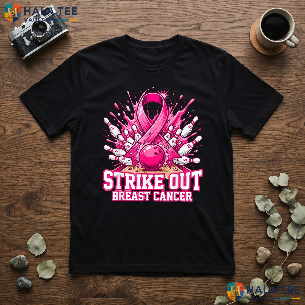 Strike Out Bowling Pink Tee Breast Cancer Awareness Ribbon Outfit Adult