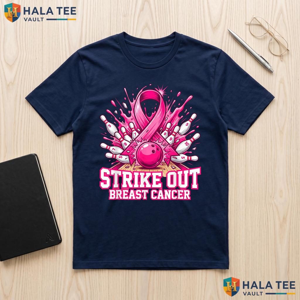 Strike Out Bowling Pink Tee Breast Cancer Awareness Ribbon Outfit Adult