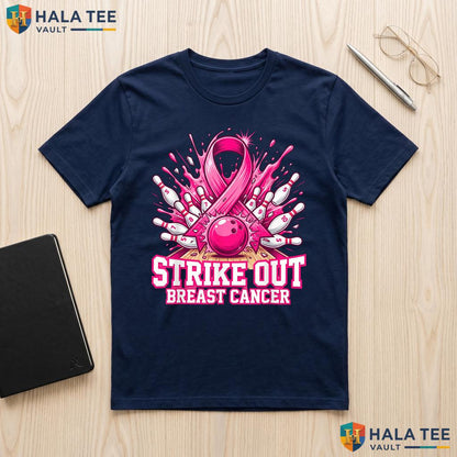 Strike Out Bowling Pink Tee Breast Cancer Awareness Ribbon Outfit Adult