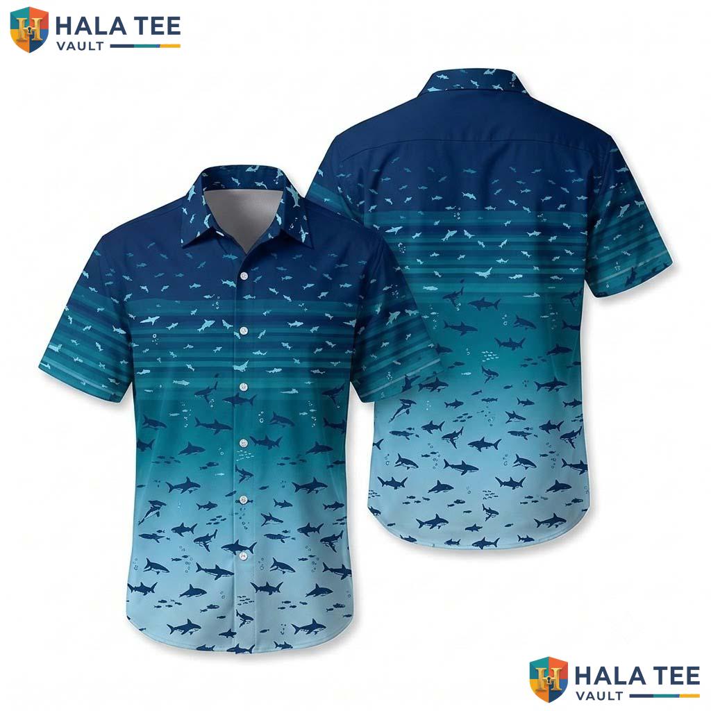 Striped Fish Mens Hawaiian Shirt Short Sleeve Aloha Beach Button Down