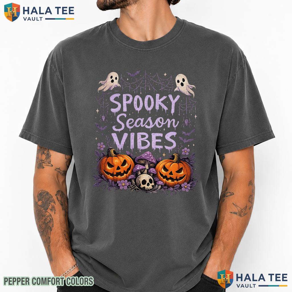 Striped Spooky Season Comfort Colors T Shirt Cute Retro Halloween Apparel Vintage Washed Tee