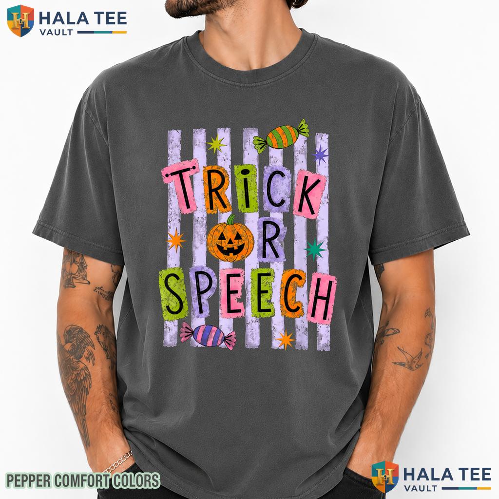 Striped Trick Speech Therapy Comfort Colors T-Shirt Teacher Halloween